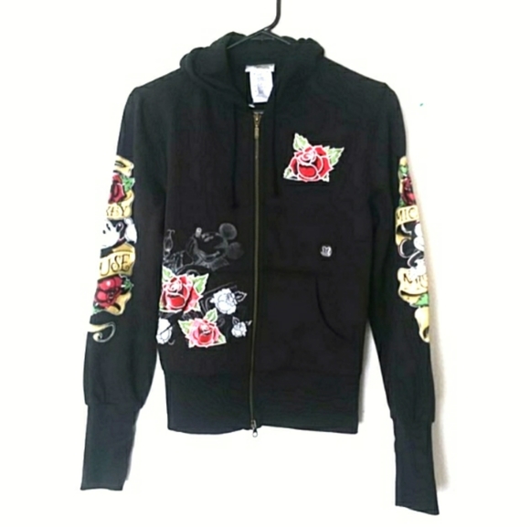 Disney Tops - Disney Resort Black Multicolor Mickey Mouse Floral Decal hoodie size Small